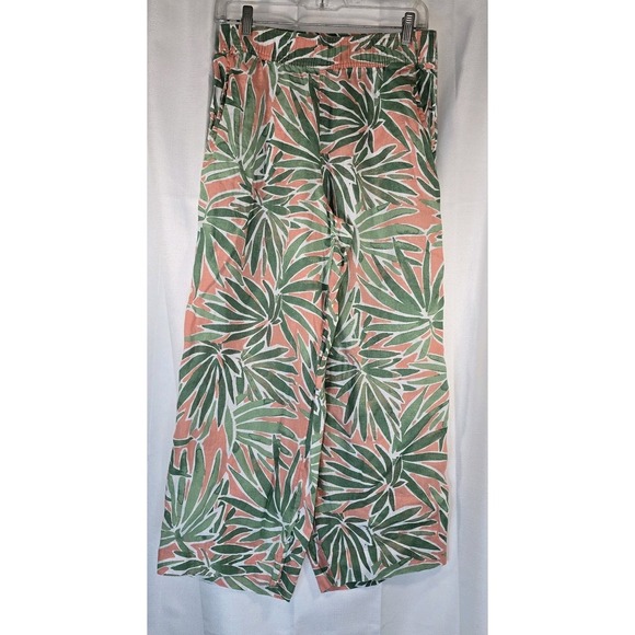 Sigrid Olsen Green Coral Tropical Linen‎ Pants Wide Leg Elastic Waist Size Small - Picture 5 of 16